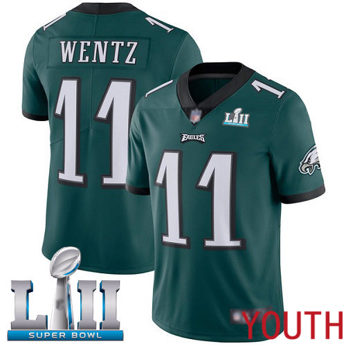 Youth Philadelphia Eagles #11 Carson Wentz Midnight Green Team Color Vapor Untouchable NFL Jersey Limited 100th